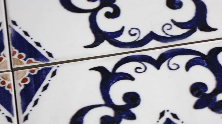 Video highlighting Andratx Dragonera Navy 6x6 Glossy Porcelain. A sophisticated navy porcelain tile with a high-gloss sheen, offering a timeless appeal with a deep, polished color.