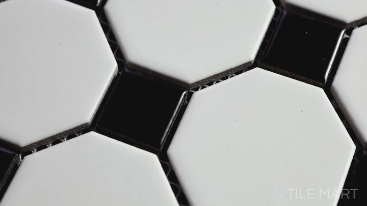 Domino Octagon Porcelain Mosaic 12X12 Black & White Matte