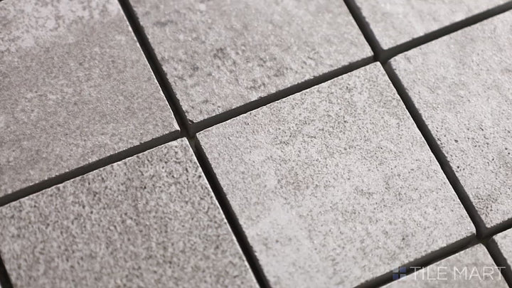 Video highlighting Ecocrete Sage 2-inch Square Matte Porcelain Mosaic. A natural sage porcelain mosaic with a matte surface, providing an organic and modern aesthetic.