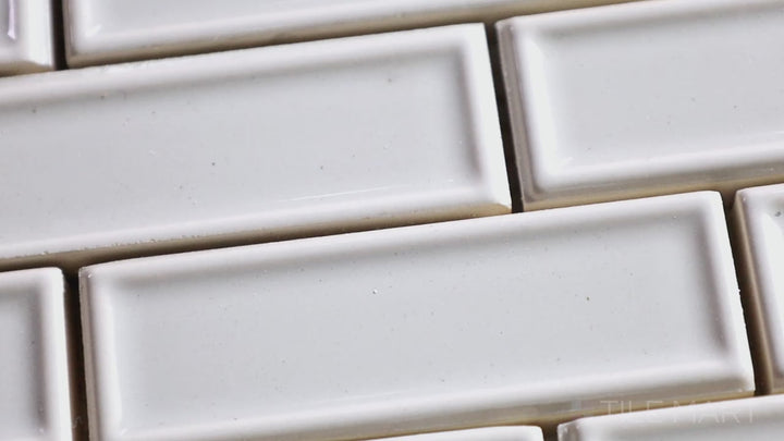 Video showcasing Roxy Quartz Brick Glossy Porcelain Mosaic. A quartz-inspired glossy porcelain brick mosaic, delivering a refined and polished aesthetic.