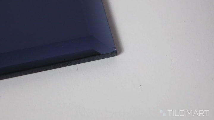 Video of Glass Reflections Steel 3x6 Beveled Glossy. A modern steel-toned glass tile with a beveled glossy finish, enhancing depth and light reflection.