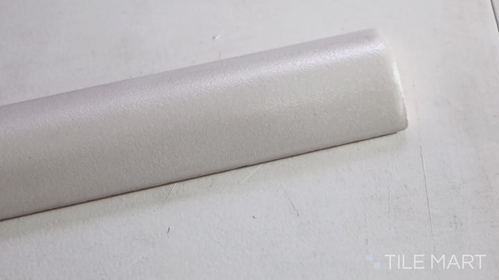 Video showcasing Mallorca White 1x8 Matte Ceramic Pencil. A crisp white matte ceramic pencil trim, providing a clean and elegant finishing detail.