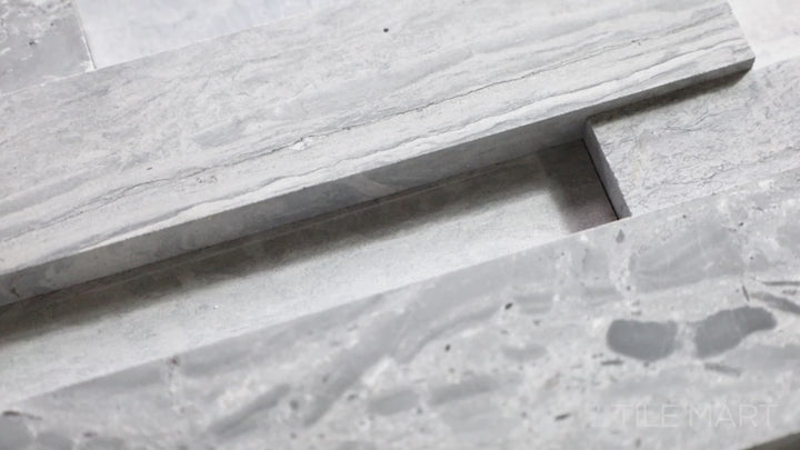 Video highlighting Modern Ledgestone Wooden Blue 6x24 Porcelain. A unique blue-toned wood-look porcelain tile with a ledgestone finish, providing a bold and stylish design.