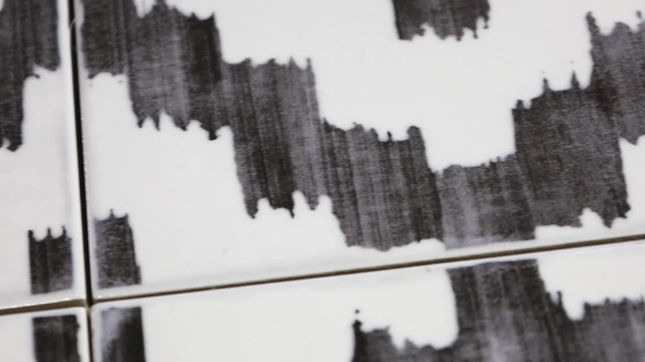 Video highlighting Andratx Tramontana Charcoal 6x6 Glossy Porcelain. A striking charcoal porcelain tile with a high-gloss sheen, offering a bold and contemporary aesthetic.