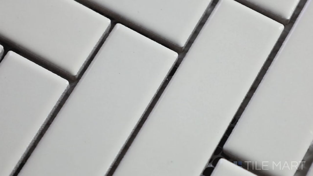 Domino Herringbone Porcelain Mosaic 1X3 Almond Glossy