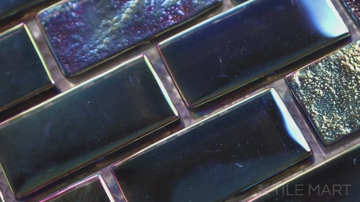 Video featuring Vidrofina Anochrome Brick Glossy Glass Mosaic. A contemporary glass brick mosaic with a reflective glossy surface, perfect for stylish and urban interiors.