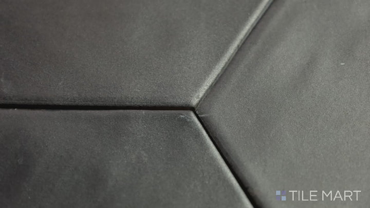 Video featuring Celine Black 4" Hex Matte Glazed Porcelain. A contemporary hexagonal black tile with a matte finish, great for striking accent walls.