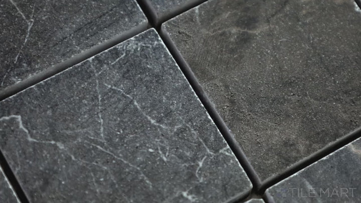 Video featuring Exotic Stone Gray Soveraya 2-inch Square Polished Porcelain Mosaic. With subtle gray hues and a sleek polished surface, this high-quality porcelain tile delivers a refined, modern aesthetic with a luxurious stone-inspired texture.