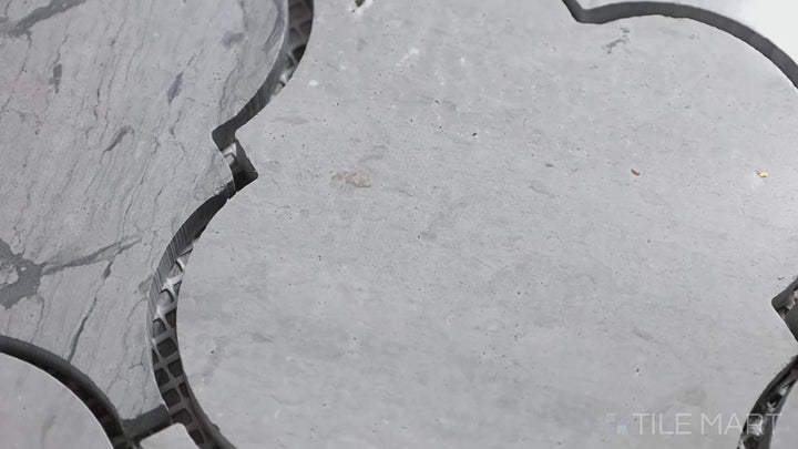 Video featuring Sto-Re Wooden Blue Arabesque Polished Marble Mosaic. A polished marble mosaic with a Wooden Blue tone in an arabesque design, enhancing classic charm.