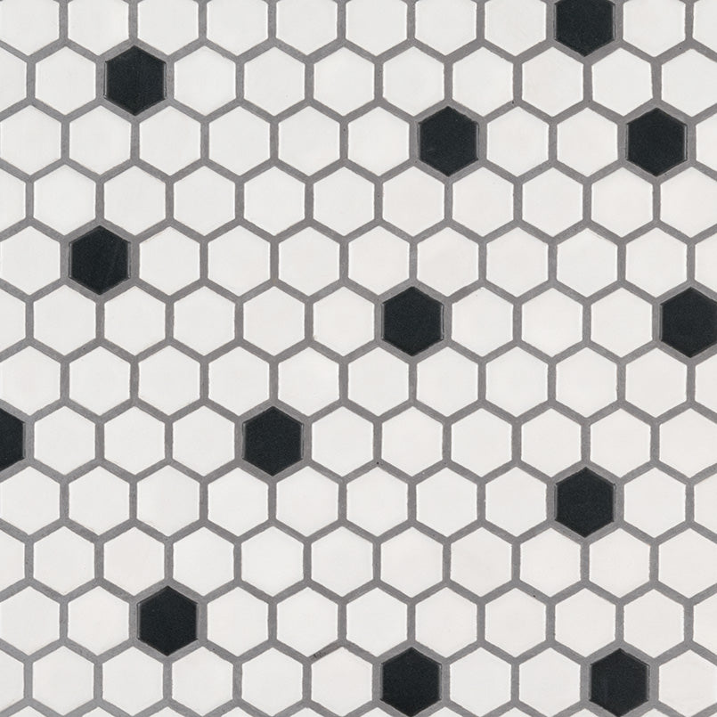 Domino 1" Hexagon Porcelain Mosaic 12X12 Black & White Matte