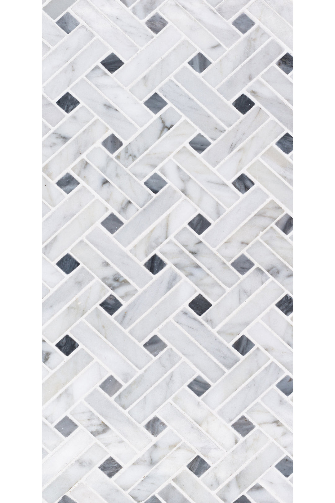 Sto-Re 5/8X2 Stanza Marble Mosaic 11X11 Carrara W/ Grey Dot Polished