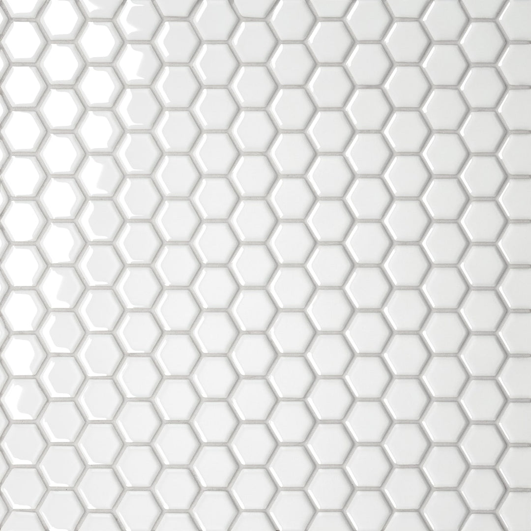 Le Café 1X1 Hexagon Glazed Porcelain Mosaic 10-1/4X11-3/4 White Gloss