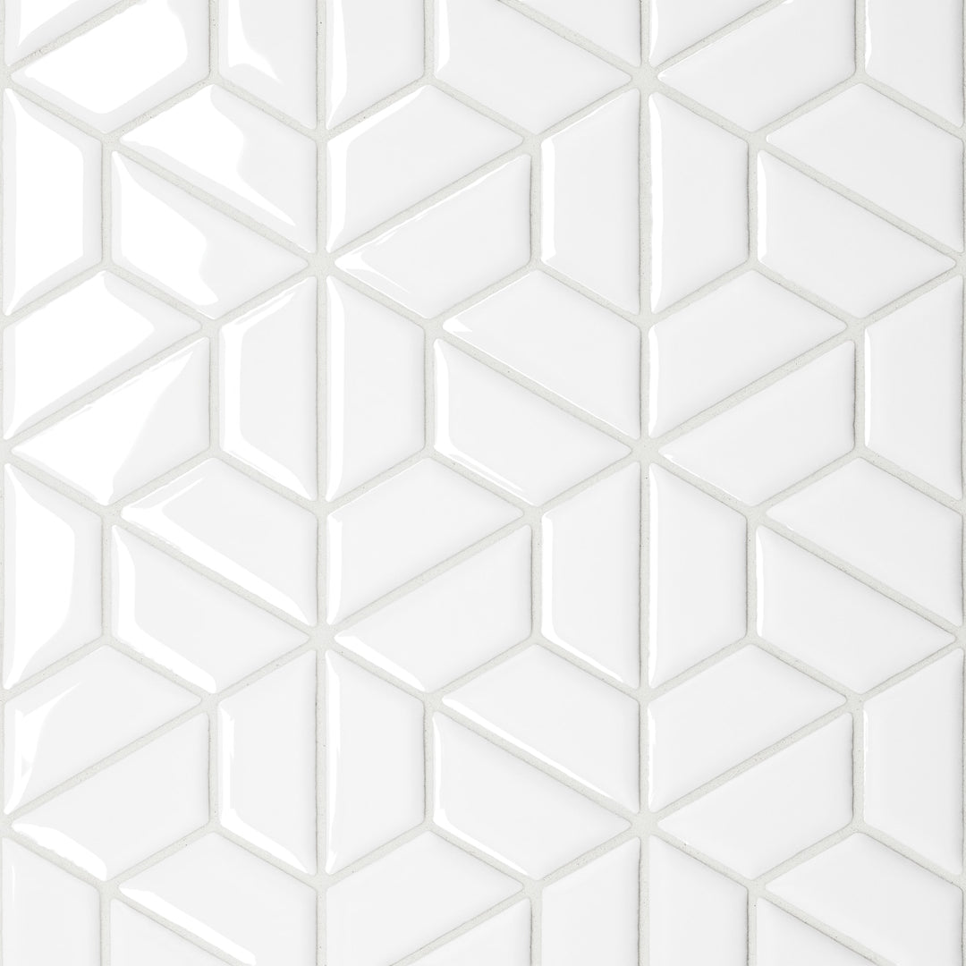Le Café Half Hexagon Glazed Porcelain Mosaic 11X12-3/4 White Gloss