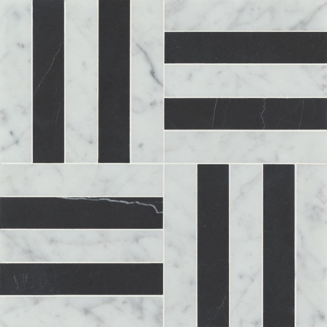 Matisse Stone Mosaic 12-1/8X12-1/8 White Carrara & Nero Marquina Honed