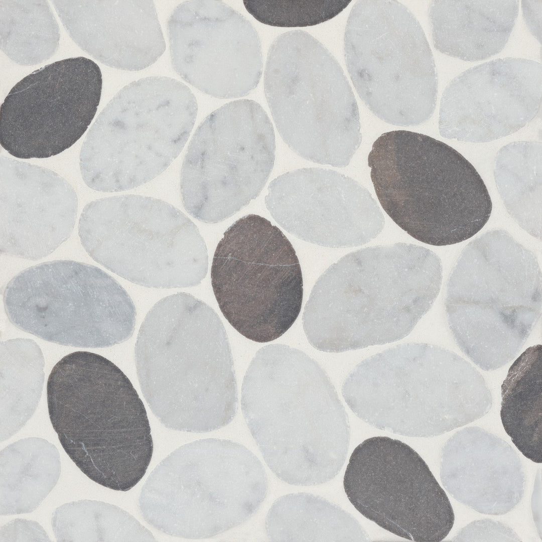 Waterbrook Sliced Pebble Stone Mosaic 12X12 White Carrara/Dark Grey